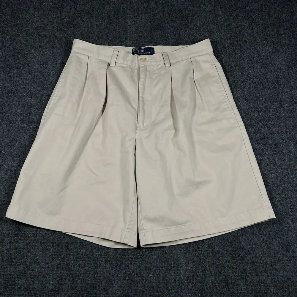 Polo Ralph Lauren Tyler Short Mens 31 Beige Pleated Cotton Twill Chino 9 Inseam